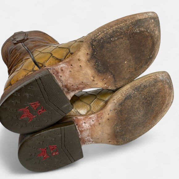 Reywelt Leather Square Toe Pirarucu Fish Pattern Western Cowboy Boots Men's 7.5 - Picture 13 of 13